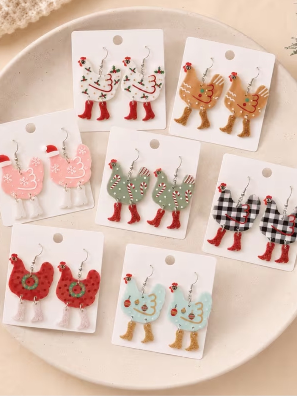 Christmas Chicken Earrings – Buyer’s Choice Holiday Dangle Earrings